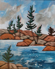 Load image into Gallery viewer, 1505, acrylic painting, landscape painting, original artworks, tree art, windswept pines, canadian art, nature art, home decor