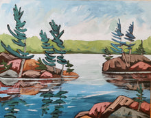 Load image into Gallery viewer, 1521, landscape, painting, rocky shores, trees, windswept pines, acrylic art, oil paintings, landscape paintings