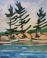 Load image into Gallery viewer, Threesome, art, original art, trees, pine trees, rocky shores, landscapes, landscape art, landscape painting, Northern Ontario