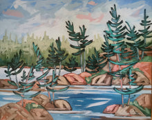 Load image into Gallery viewer, Treeline, art, original art, landscape art, trees, islands, water, lakes, paintings, landscape paintings, Northern Ontario
