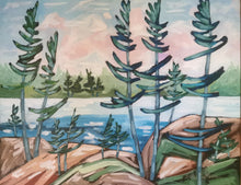 Load image into Gallery viewer, Rocky Shore, art, trees, original art, tree art, pine trees, rocky shores, lakes, Northern Ontario