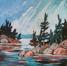 Load image into Gallery viewer, Northern View, art, original art, landscape, waterscapes, rocky shores, trees, pine trees, Northern Ontario