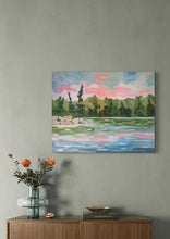 Load image into Gallery viewer, Lakeside Serenity, original art, art, landscape, lakeside, northern ontario, canada, pines