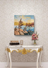 Load image into Gallery viewer, Golden Sky, art, original art, landscapes, landscape art, skies, northern ontario, trees, rocky shores