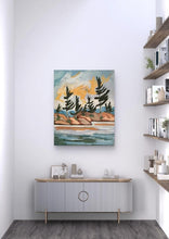 Load image into Gallery viewer, Bright Sky, art, original art, original painting, landscape, rocky shores, Northern Ontario, wilderness