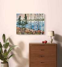 Load image into Gallery viewer, Northern Trees, art, original art, landscape art, water, lakes, trees, birch trees, windswept pines, Northern Ontario