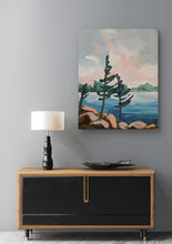 Load image into Gallery viewer, Pink Sky, art, original art, landscapes, landscape art, trees, rocky shores, skies, northern Ontario