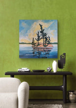 Load image into Gallery viewer, Northern Trees, art, landscape art, original art, trees, rocky shores, pine trees, windswept pines, Northern Ontario