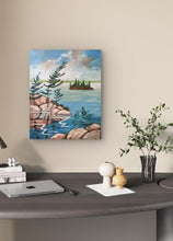 Load image into Gallery viewer, Northern Reflections, art, original art, landscape art, pine trees, rocky shores, rivers, Northern Ontario