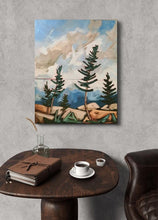 Load image into Gallery viewer, Reaching for the Sky, art, original art, clouds, skies, trees, pine trees, rocky shores, Northern Ontario