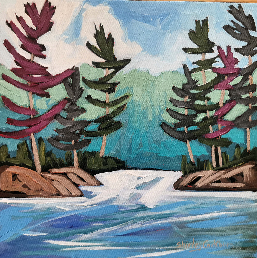 1381, Art, Artist, Original Art, Landscapes, Canadian Landscape, Trees, Pine Trees, Rocky Shores
