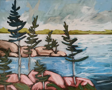 Load image into Gallery viewer, Standing Tall, art, original art, trees, windswept pines, pine trees, rocky shores, Northern Ontario
