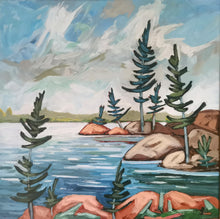 Load image into Gallery viewer, Rocky Shores, art, original art, landscape art, trees, rocky shores, islands, pine trees, windswept pines, Northern Ontairo
