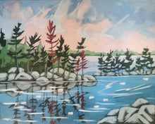 Load image into Gallery viewer, Smooth Rocks, art, original art, landscape art, framed art, landscapes, lakes, rocky shores, trees, Northern Ontario
