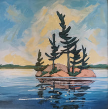 Load image into Gallery viewer, Northern Trees, art, landscape art, original art, trees, rocky shores, pine trees, windswept pines, Northern Ontario
