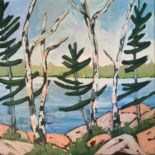 Load image into Gallery viewer, Ontario's North, art, original art, landscapes, landscape art, trees, windswept pines, birch trees, Northern Ontario
