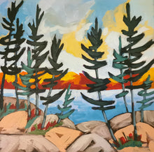 Load image into Gallery viewer, Through the Trees, art, landscapes, original art, original painting, windswept pines, Northern Ontario
