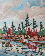 Load image into Gallery viewer, Red Trees, art, original art, landscape, landscape art, paintings, trees, windswept pines, Northern Ontario
