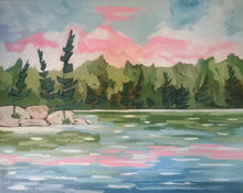Load image into Gallery viewer, Lakeside Serenity, original art, art, landscape, lakeside, northern ontario, canada, pines
