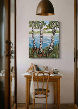 Load image into Gallery viewer, Birch Trees, art, original art, trees, birch trees, paintings, landscape paintings, rivers, pine trees, Northern Ontario
